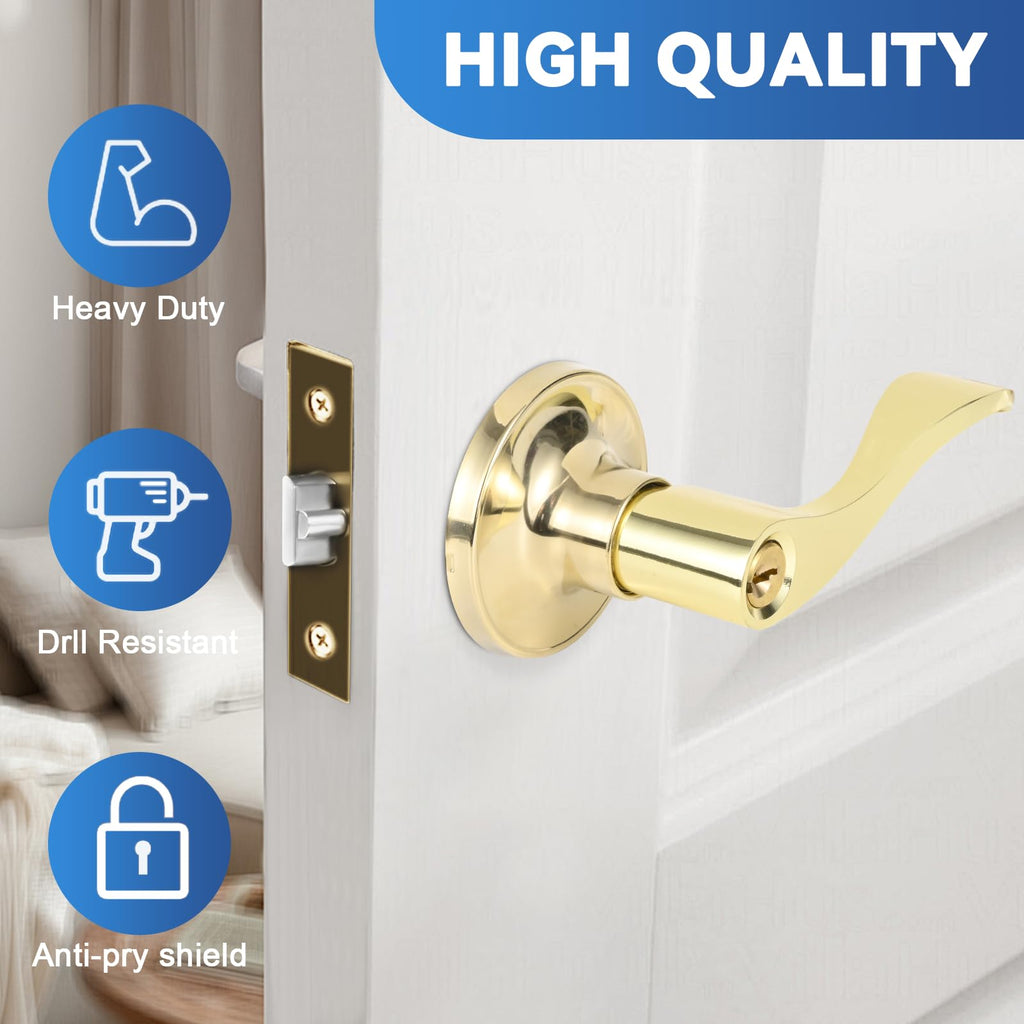 High-Security Stainless Steel Door Lever with Lock & Key(Gold)