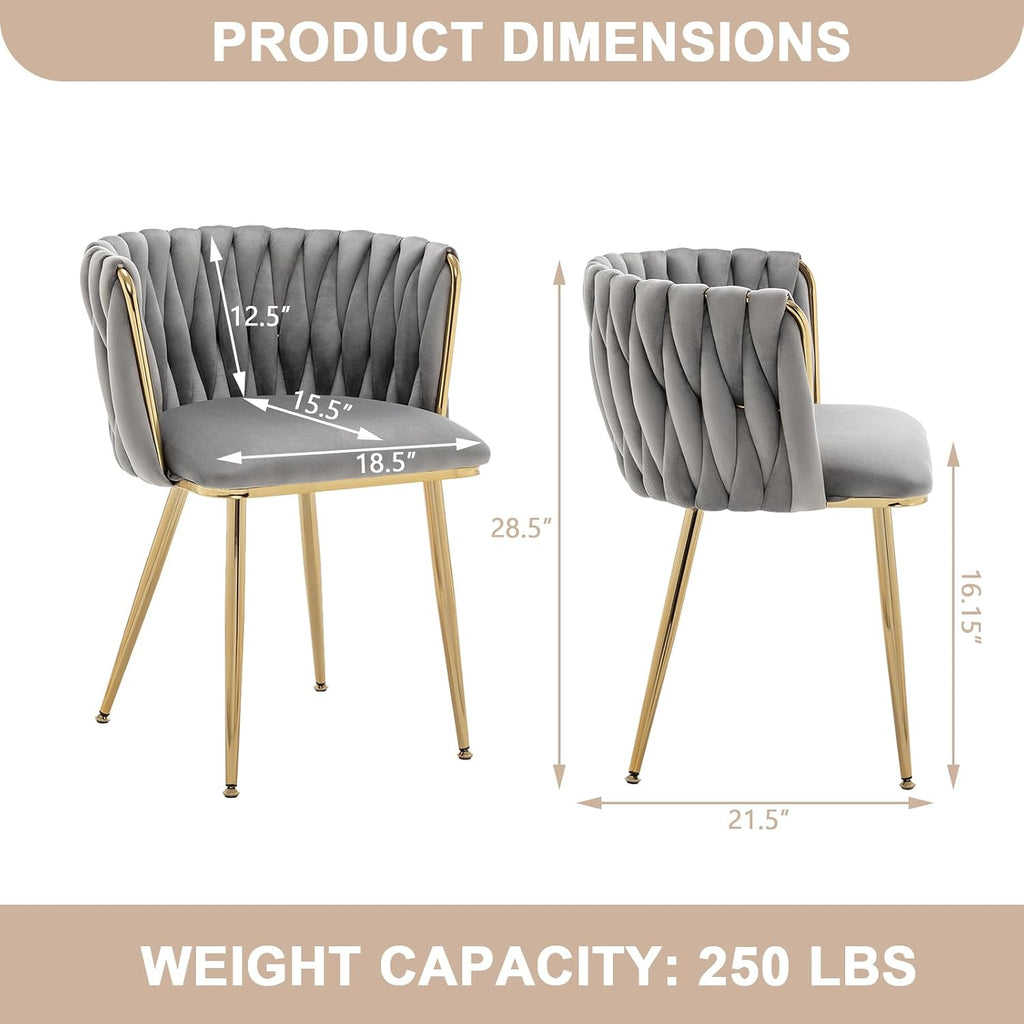 Grey Velvet Dining Chairs Set of 4, Modern Upholstered Dining Room Chairs with Gold Metal Legs, Luxury Barrel Dining