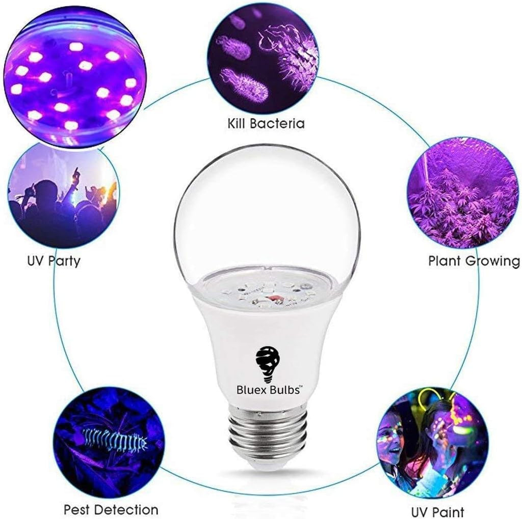2 Pack LED Black Light Bulb, 9W A19 E26 Blacklight Bulb Level 385-400nm, Body Paint, Glow in The Dark LED Light Bulb