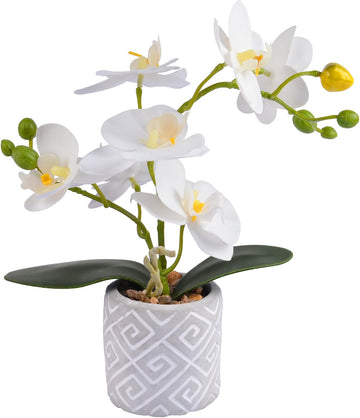 Artificial Orchids Flowers in Pot, Real Touch Faux Orchids Flowers with Vase Small Fake Orchids White Potted Plants