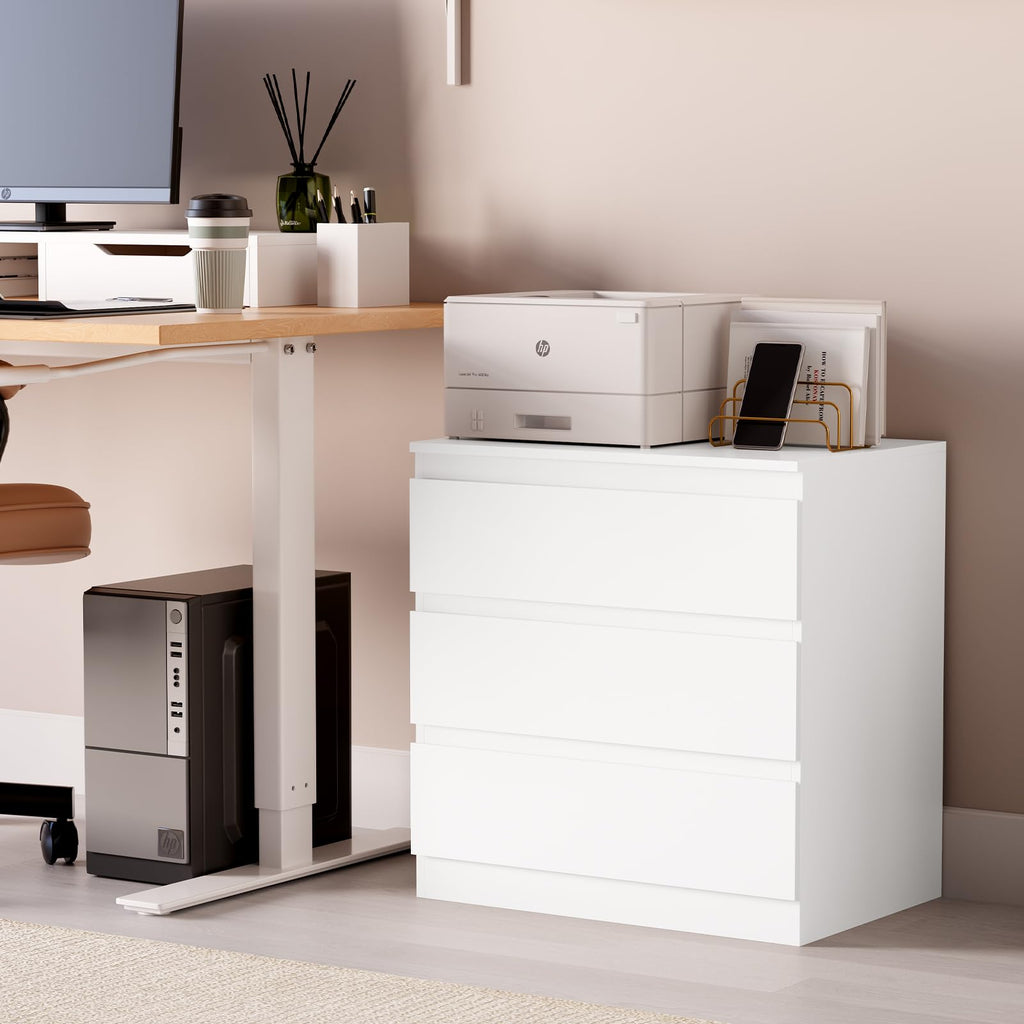 White Dresser with 3 Drawer Wide Wooden Chest