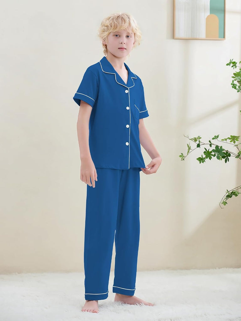 Boys 100% Cotton Pajamas Short Sleeve and Long Pants Piece PJ Set
