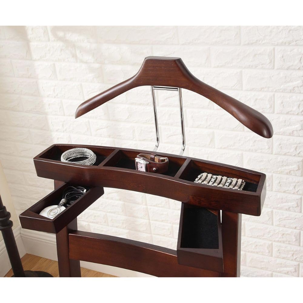 Wooden Chair Valet with Drawer Hanger Trouser Bar Belt And Tie Rack Storage Seat Luxury Suit Stand Clothes Organizer