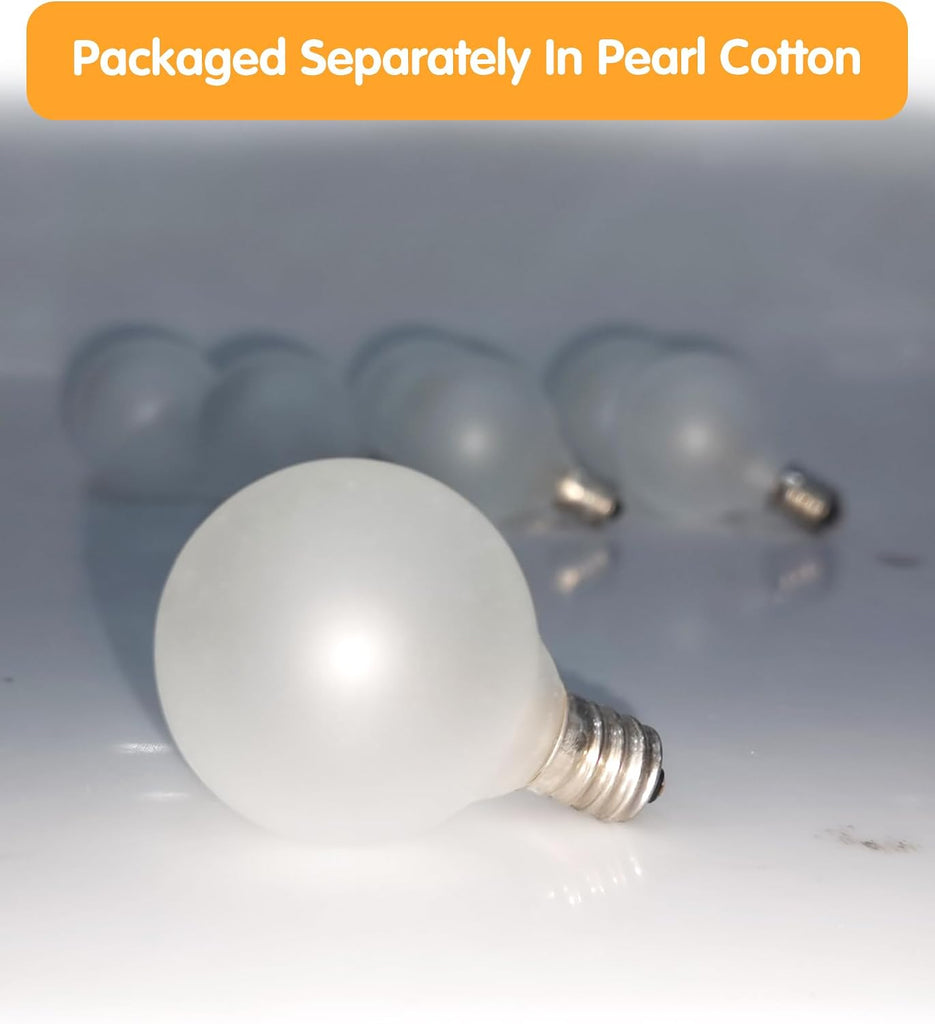 G40 Outdoor Globe Replacement Bulbs with Frosted White, 5 watts /110 volts/E12 Base