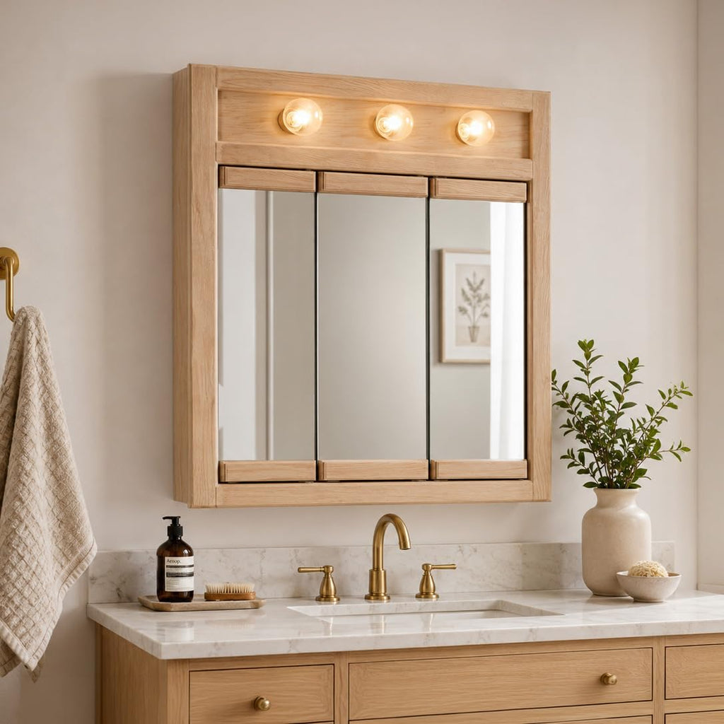 Richland Tri-View Medicine Cabinet, 24", White Oak