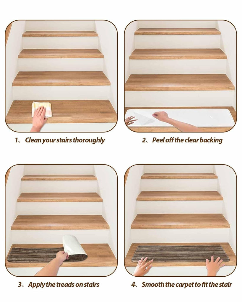 Brown Wood Grain Stair Treads Realistic Wooden Board Texture Farmhouses Indoor Non Slip Peel and Stick Stair Treads