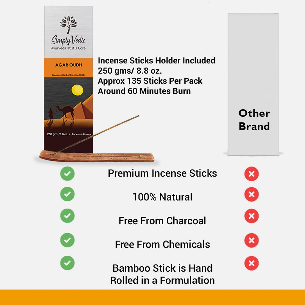 Agar Oudh Incense Stick (Approx 135 Sticks, 250 Grams) Premium Handmade Agarbatti with Insense Holder| Lasts 45 - Set of 135