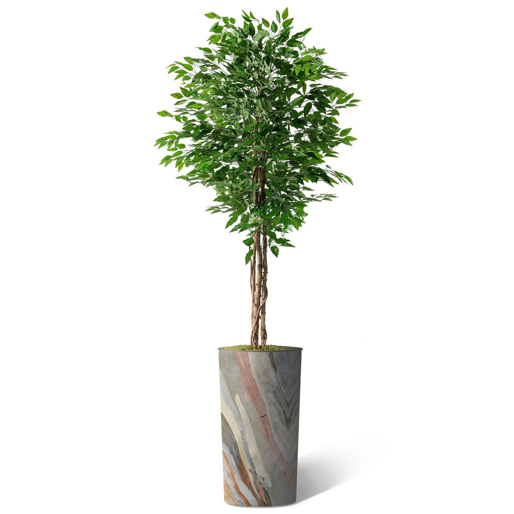 Artificial Tree in Contemporary Planter, Fake Ficus Silk Tree for Indoor and Outdoor Home Decoration - 75" Overall