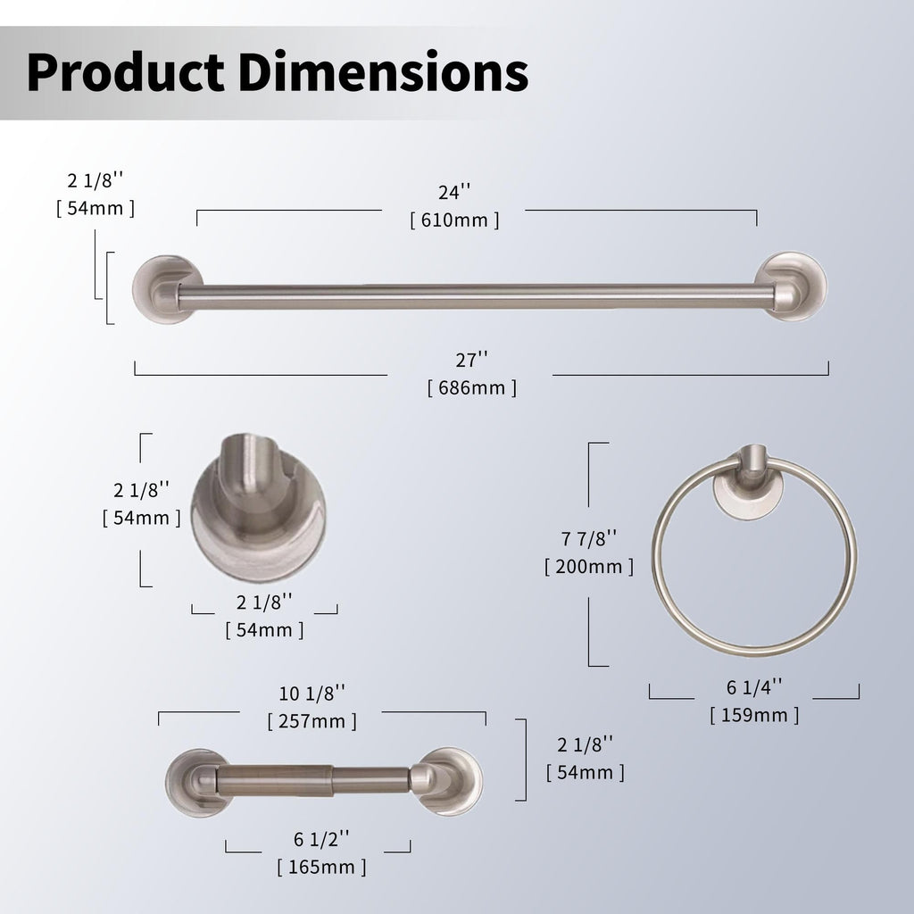 Chrome Bathroom Hardware Set 24 inch 8 Pieces Bathroom Accessories Set Brushed Nickel Wall Mounted Hand Towel Bar