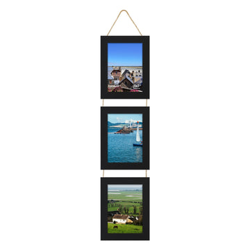 5x7 Picture Frames Collage, Real Glass Wooden Vertical Hanging 3 Opening 5 by 7 Photo Frame, Black, 1 Pack