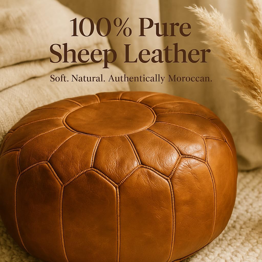 Ottoman Leather Pouf - Luxurious Boho Decor , or Lounge Seating | Comfort & Style