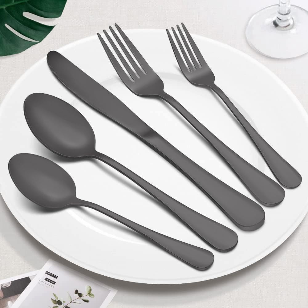 Matte Black Silverware Set for 8, 40 Pieces Stainless Steel Flatware Cutlery Set, Tableware Kitchen Utensil Set