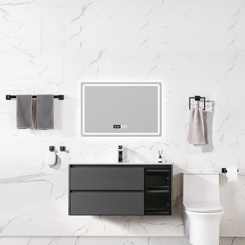 Bathroom Hardware Accessories Set 10 Pieces Matte Black Towel Bar Set 24 Inch, Towel Rack Rings Stainless Steel Bath