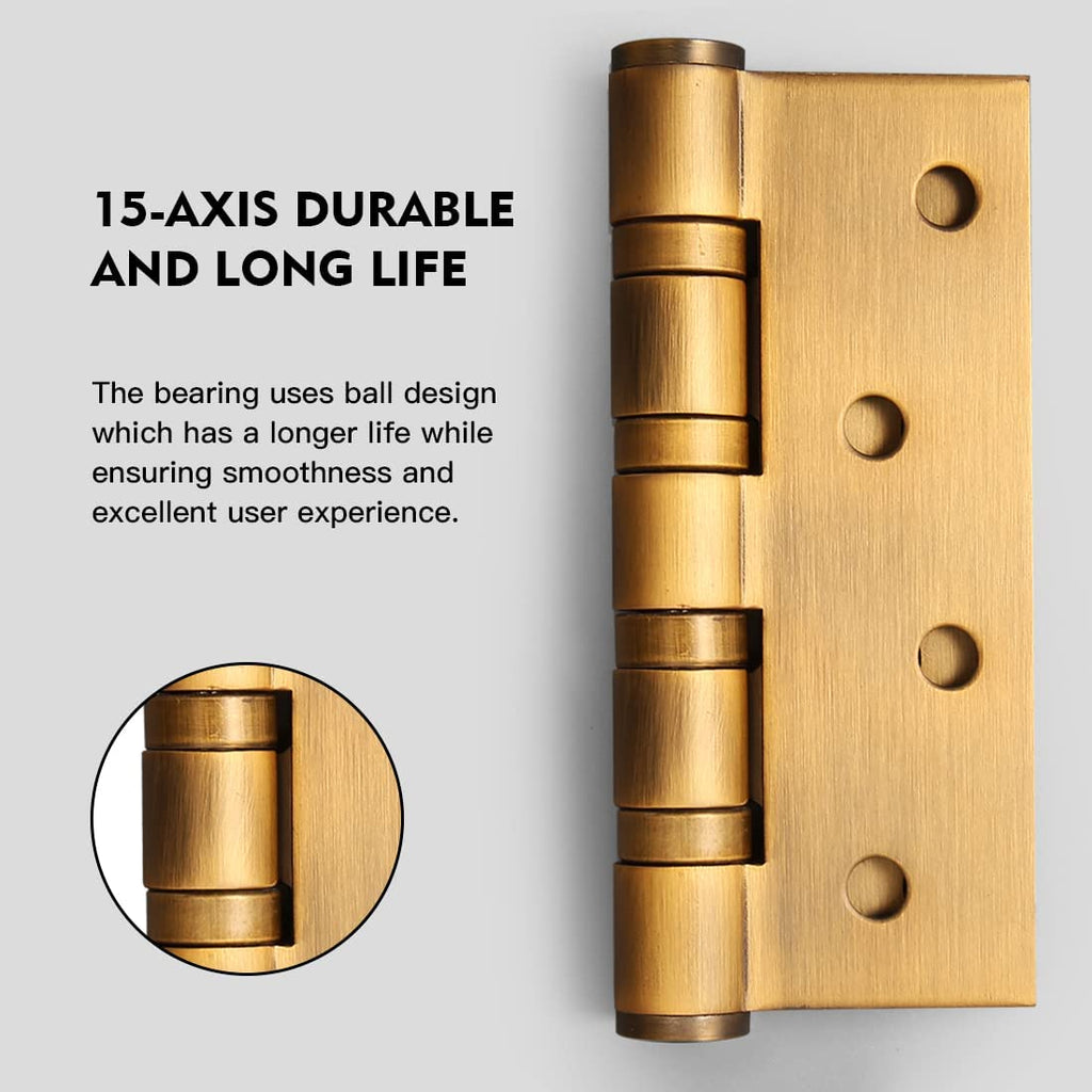3 Pack 4'' Door Hinges Antique Brass 4 x 3 Inch - Square Corners Stainless Steel Heavy Duty Ball Bearing Hinges for