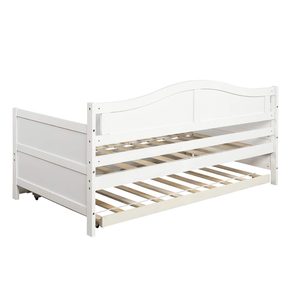 Twin Daybed with Trundle, Mid-Century Sofa Bed Wood Platform Bed Frame with Slats Support, No Box Spring Needed