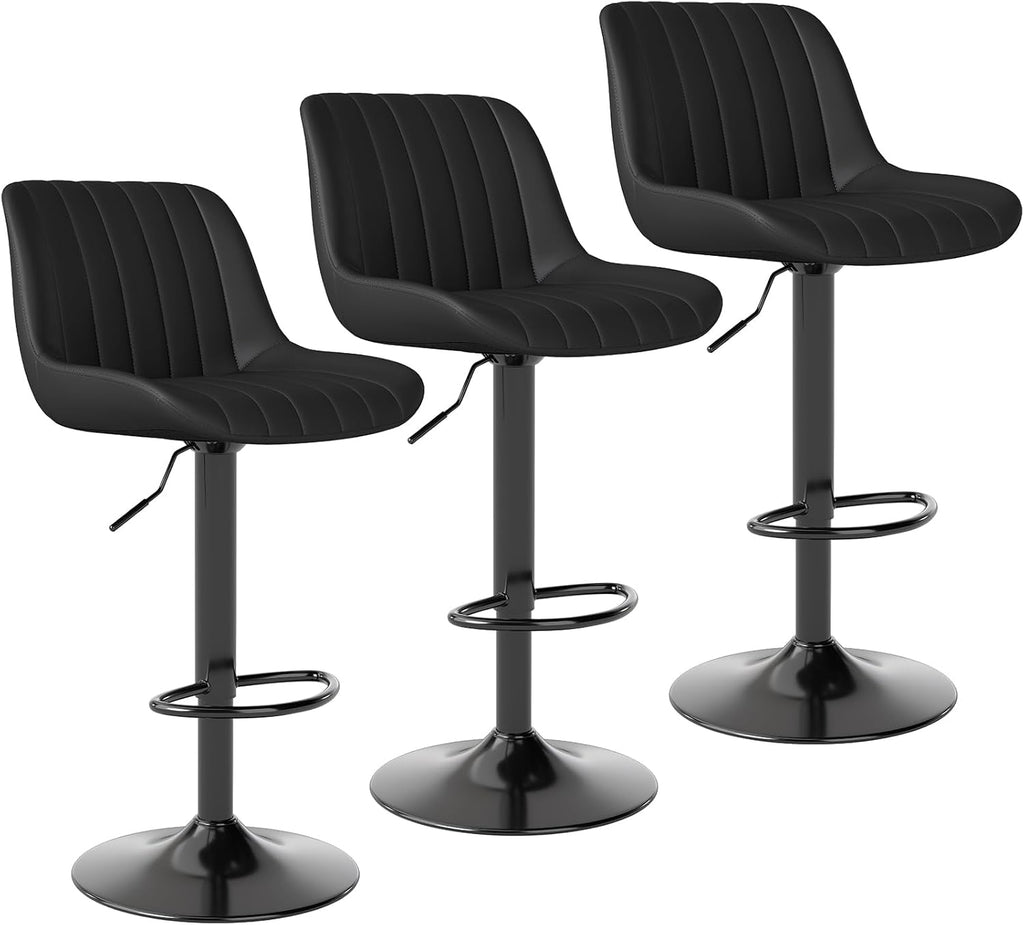 Bar Stools Set of 3, Swivel Counter Height Barstools with Back, Adjustable PU Leather Bar Chairs, Modern Armless