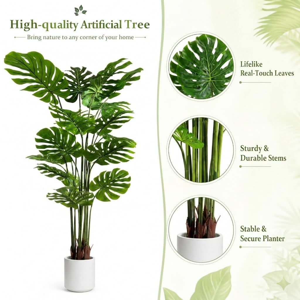 Artificial Monstera Deliciosa Plant 5.2 ft Tall Fake Floor Plants, 2 Pack