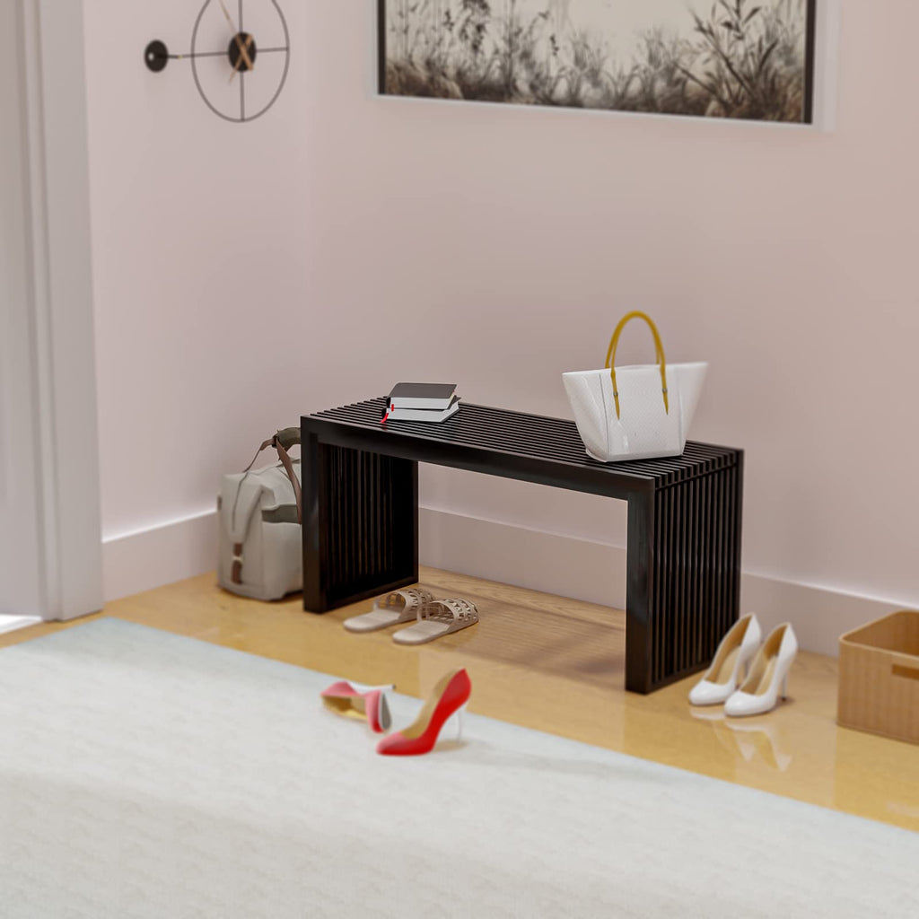 Bamboo Dining Bench 35" Indoor Wooden Shoe Benches Black