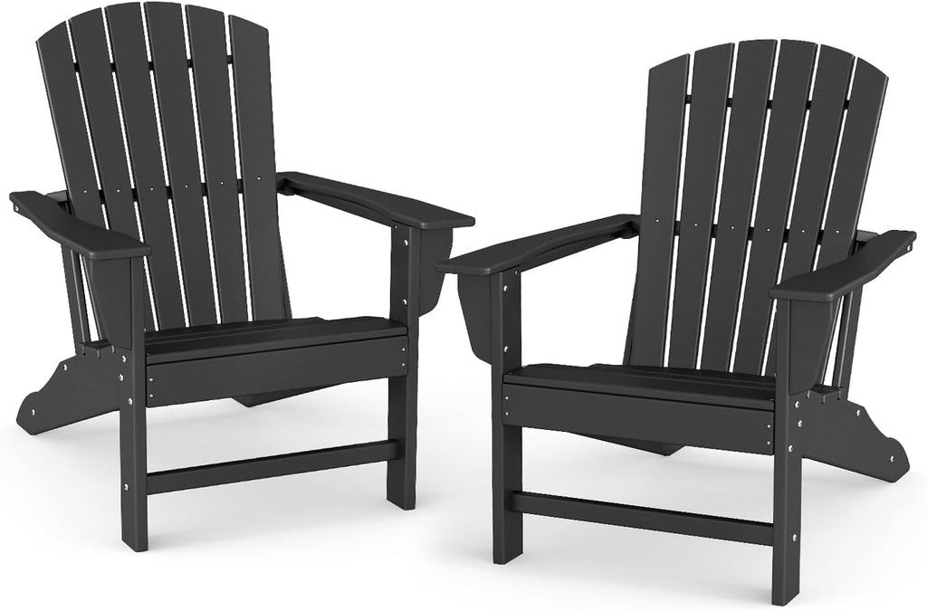 Oversized-Adirondack-Chairs Set of 2 | HDPE | All Weather | Black | 400lbs Maximum Weight Limit, Plastic Fire Pit
