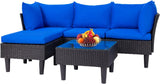 5 Pieces Patio Furniture Sets Outdoor Sectional Sofa Wicker Chair Rattan Conversation Set for Outdoor Backyard Porch Poolside Balcony Garden Furniture with Coffee Table,Blue Cushion A106-B0BDKS94R2