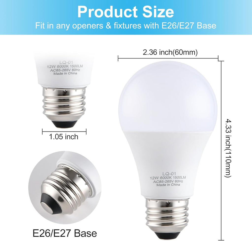 4PK Garage Door Opener Light Bulbs, 1500LM Ultra Bright, Minimize Interference, Compatible with Most Garage Door
