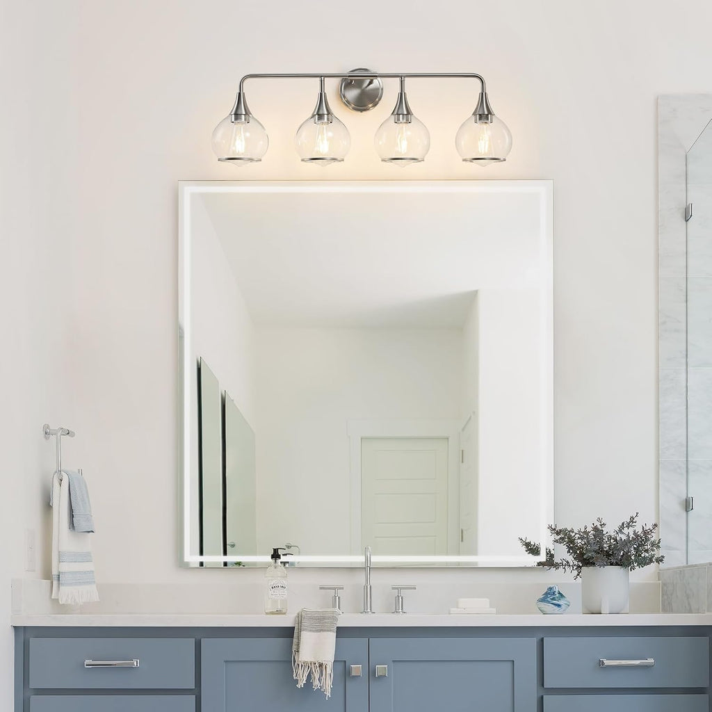 Brushed Nickel Bathroom Light Fixture 4 Lights Bathroom Vanity Lights Over Mirrors with Clear Glass Shade 30.7 inch