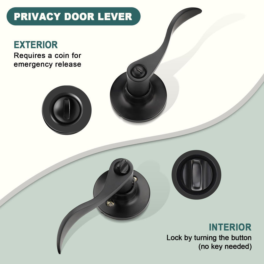 6 Pack Privacy Door Levers Interior Door Handles Black Lever Handles Keyless Modern Wave Levers
