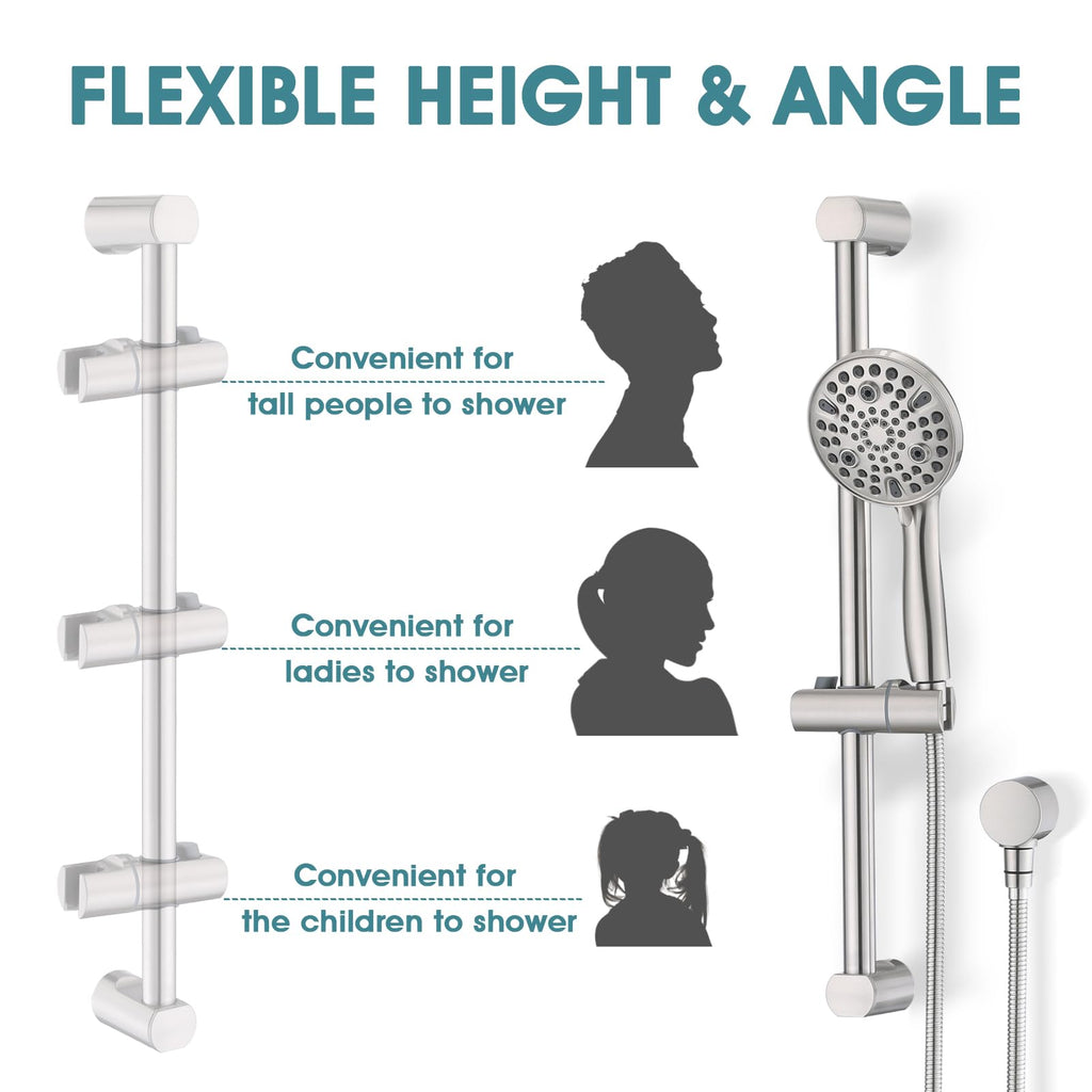 Hand Shower with Slide Bar, High Pressure 10 Setting Handheld Shower Head, Adjustable Height 24" Slide Bar, Wall