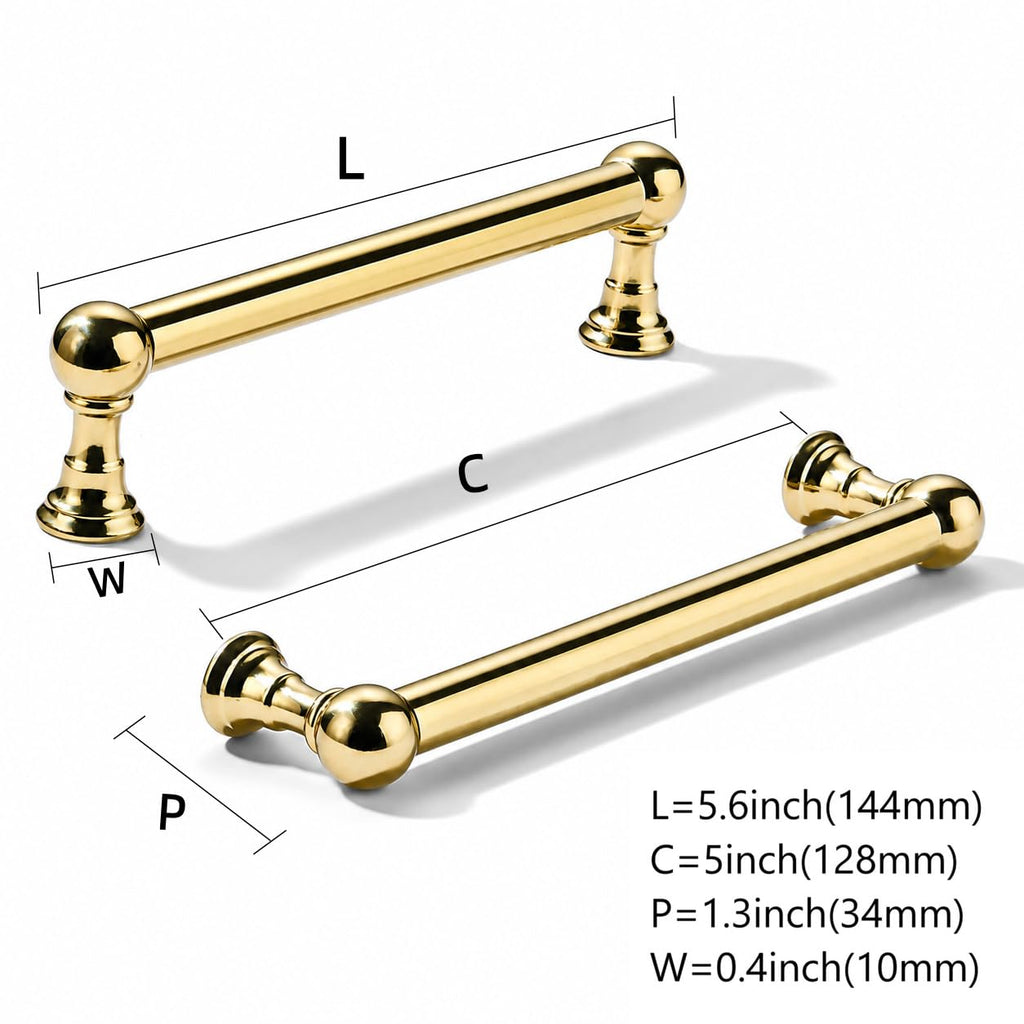 5 Pack 5 Inch Hole Center Unlacquered Brass Cabinet Pulls