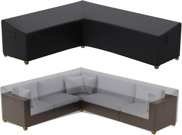 L-Shaped Patio Sectional Sofa Cover, Waterproof Outdoor Sectional Cover, Heavy Duty Garden Furniture Cover with Air
