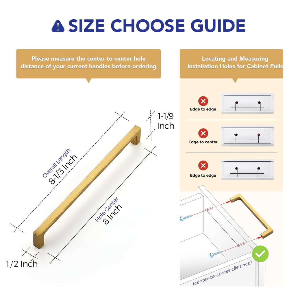 Brushed Brass Solid Pulls Cabinet Handles 8 Inch 20 Pack
