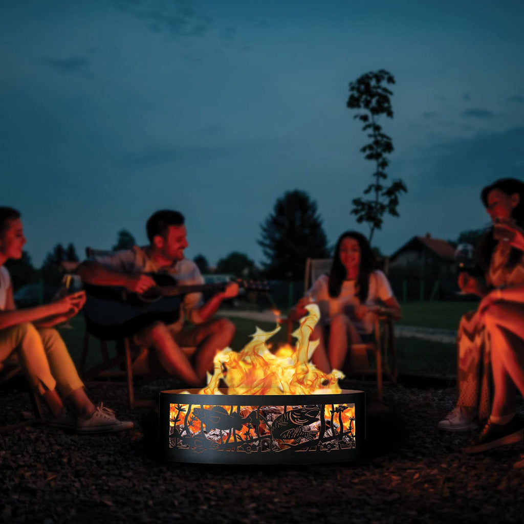 Fishing Hole Unpainted 12 in. Tall 48 in. Diameter Outdoor Fire Ring with Fire Poker - 48 x 48 x 12 in.
