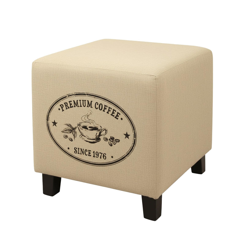 14" Vintage Coffee Linen Ottoman, Footstool