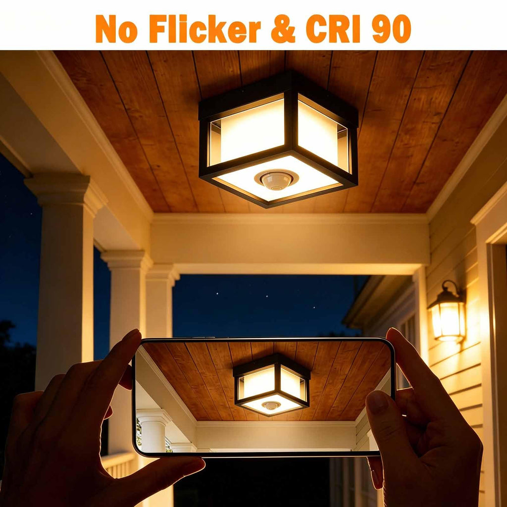 Outdoor Ceiling Light with Motion Sensor, IP65 Waterproof 6.3 inch Porch Lights Outdoor, 20W 3000K LED Square