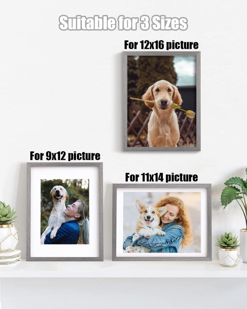 12x16 Picture Frame Made of Solid Wood with Plexiglass, Display Pictures 9x12/11x14 with Mat or 12x16 Without Mat for