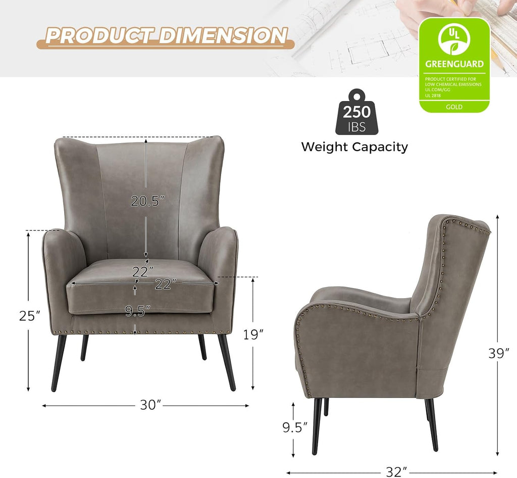 Faux Leather Accent Chair, Grey