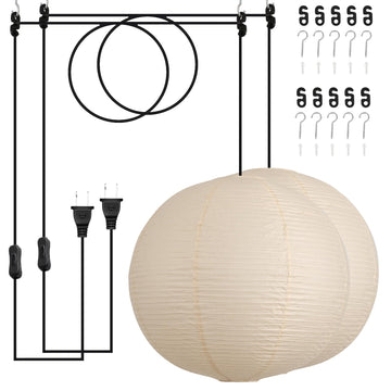 Inspired Noguchi Style 20in Paper Lanterns Plug in Hanging Lamp Off-White 19.7FT Cord