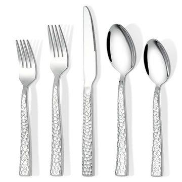 Silverware Set, Hammered Stainless Steel Flatware Set for 4, Kitchen Utensil Cutlery Set Include Forks