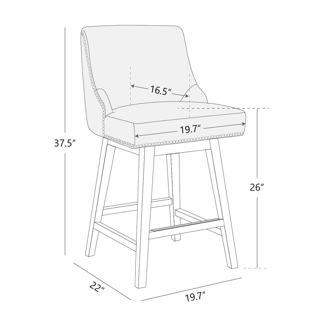 26" Counter Height Swivel Bar Stools, Retro Grey Faux Leather, 2-Pack