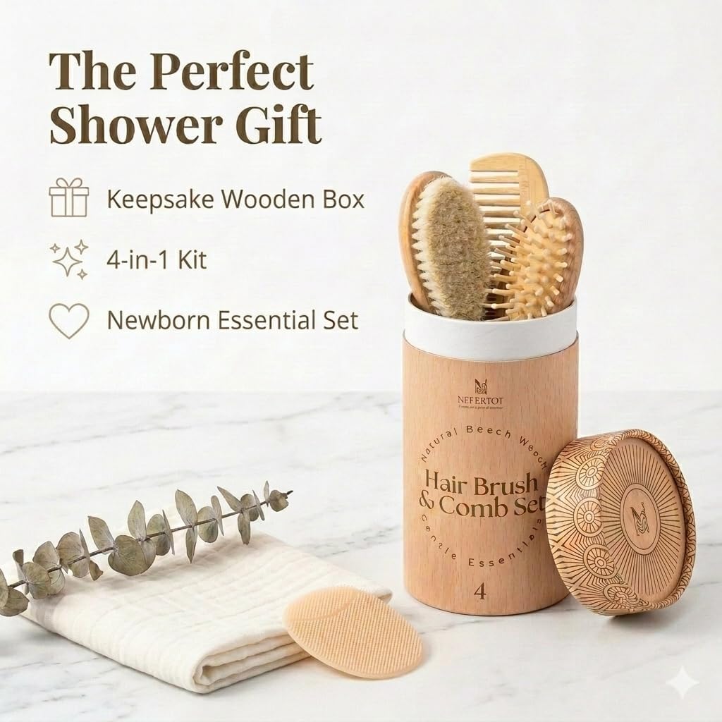 Hair Brush & Cradle Cap Brush, Newborn Grooming Kit
