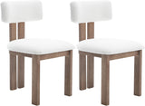 Dining Chairs Set of 2, Faux Fur Upholstered Dining Room Chairs with Wood Legs, White