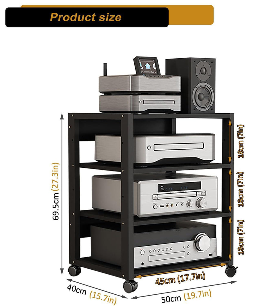 4 Tier AV Media Stand, Audio Rack Tower Stereo Components Cabinet