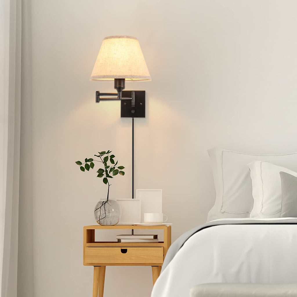 Wall Sconce Plug in, Dimmable Wall Sconces Set of Two Swing Arm Wall Lights with Plug in Cord and On/Off Dimmer
