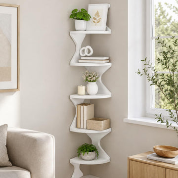 Corner Shelves Wall Mounted, Zigzag Corner Floating Shelves for Small Space Storage, Corner Bookshelf . (White)