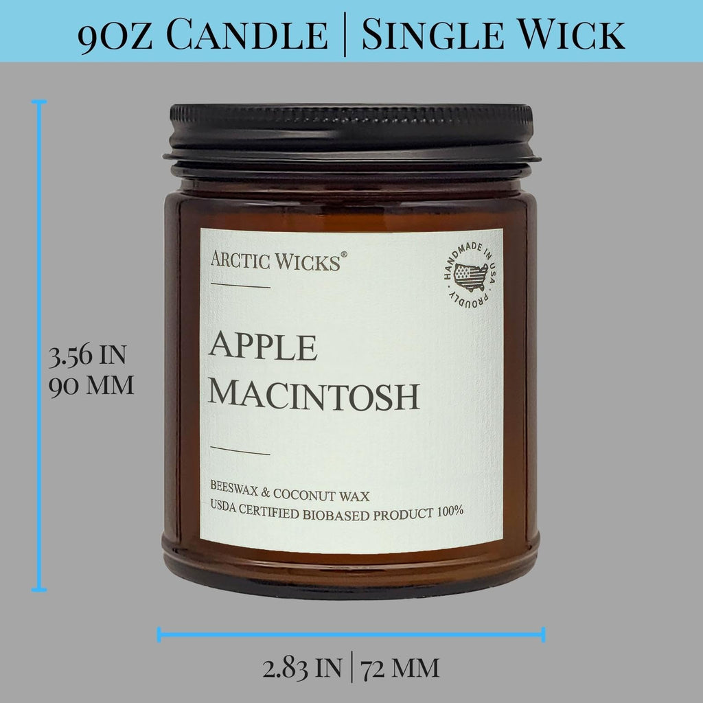 Apple Macintosh Scented Candle | 9oz Amber Jar | Non-Toxic Coconut & Beeswax Candles | Hand-Poured Clean Burning