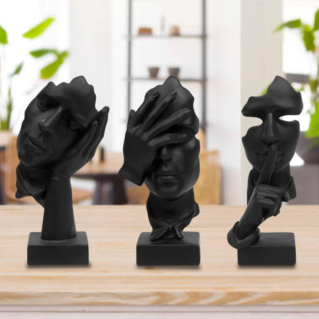 Large 3 Pcs Thinker Statue, Silence is Gold Resin Sculptures Decor