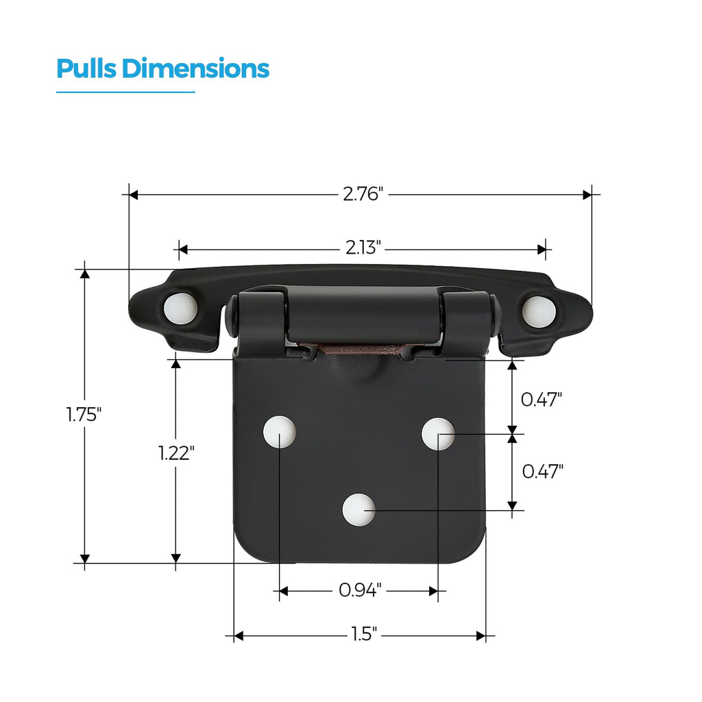 Matte Black Cabinet Hinges Self Closing, 1/2 Inch, 60 Pack (30 Pairs)