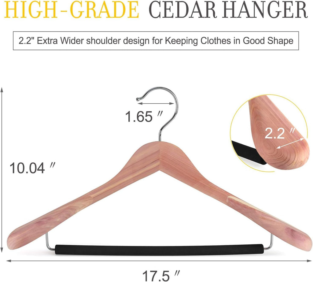 Unfinished American Red Cedar Wood Coat Suit Hangers, Luxury Wooden Jacket Clothes Hangers, Wide Shoulder with Black