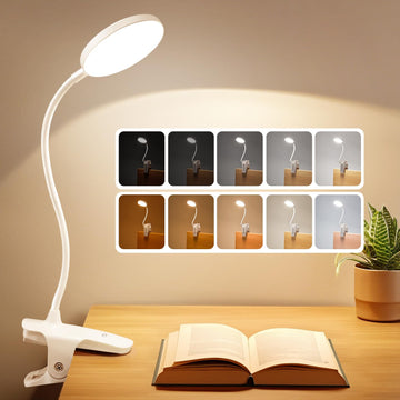 Desk Light,3600mAh Battery Operated Light,5 Brightness+5 Color Clip on Reading Lamp,400LM 36 LED Desk Lamp