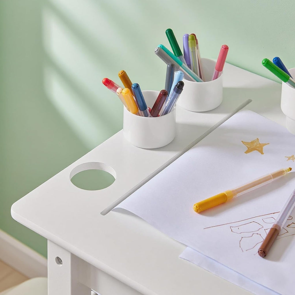 Kids Wooden Craft Table and Chair Set, Standard Size, White